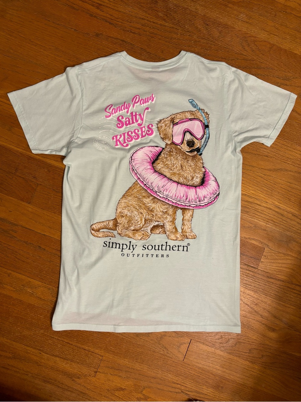 Simply Southern Sandy Paws Dog Design on Pale Green/Blue Tee